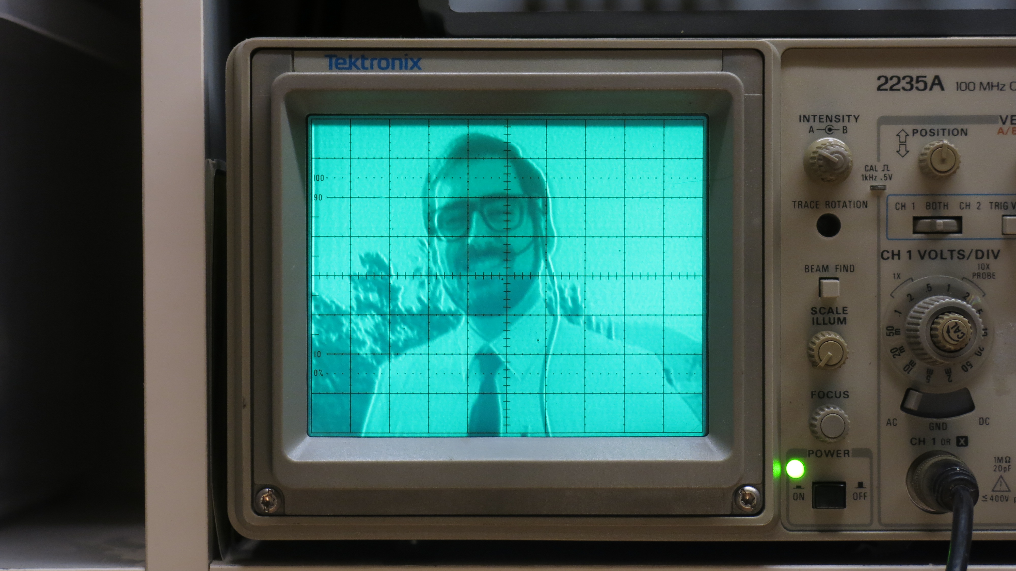 A photo of me displayed on the oscilloscope